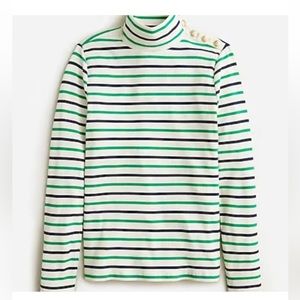 👌JCREW NEW! Vintage Rib Mockneck with Gold Buttons in Lisbon Stripe Sz M